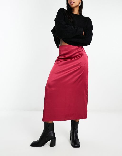 Satin midi skirt clearance red