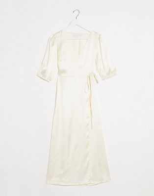 cream satin wrap dress