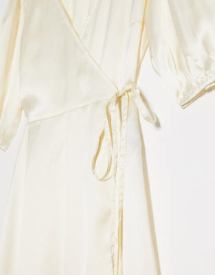 cream satin wrap dress