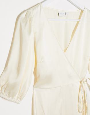 cream satin wrap dress