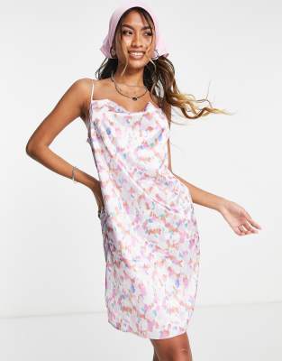 satin mini cami dress in multi print