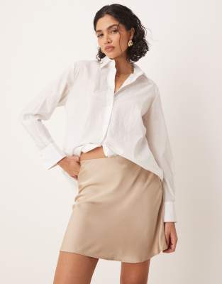 satin mini skirt in mink-Neutral