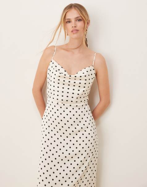 Vila satin polka dot midi dress in white and black - view 1