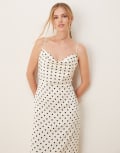 [Vila] VILA satin polka dot midi dress in white and black 40 Birch