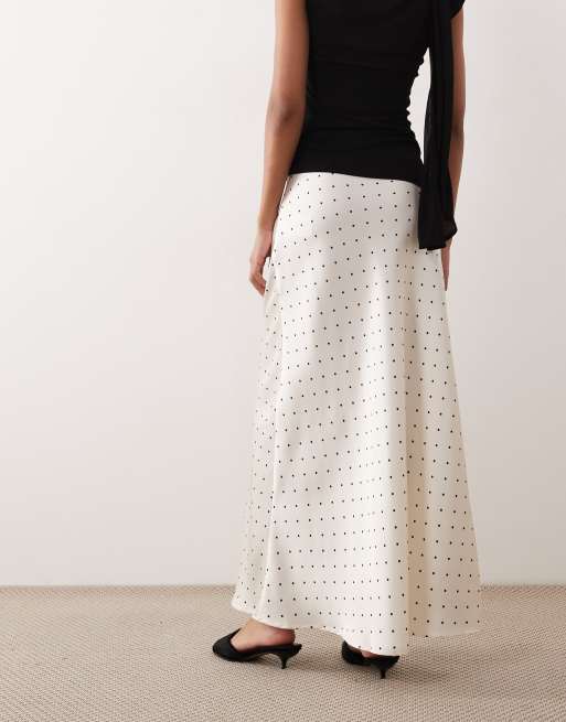 Vila satin polka dot midi skirt in white and black, 3 of 5