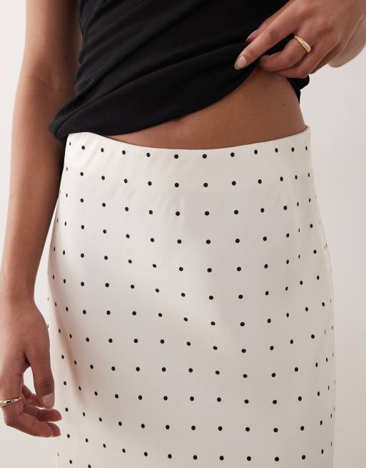 Vila satin polka dot midi skirt in white and black, 4 of 5