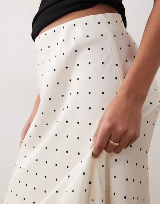 Vila satin polka dot midi skirt in white and black, 5 of 5