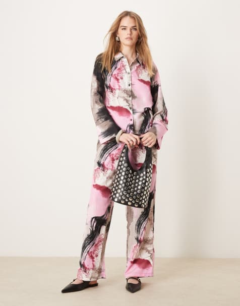 VILA satin shirt in pink abstract print - part of a set - view 1