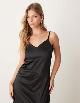 Vila Satin Singlet Dress In Black
