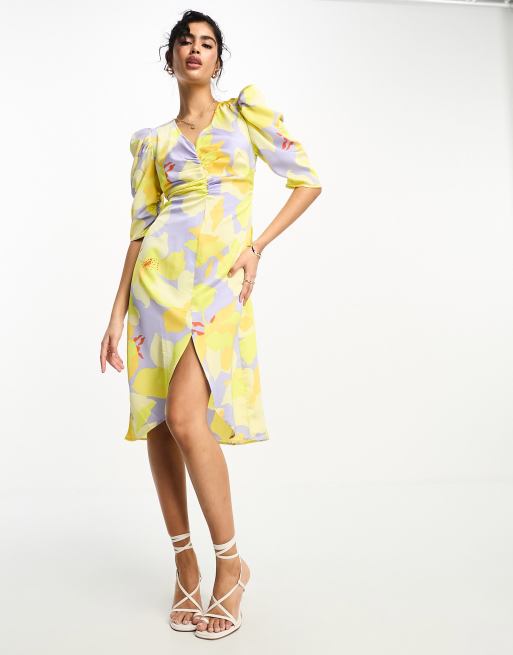 Zara yellow clearance floral midi dress