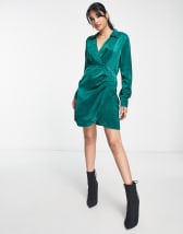 River Island wrap shirt mini dress in red satin | ASOS