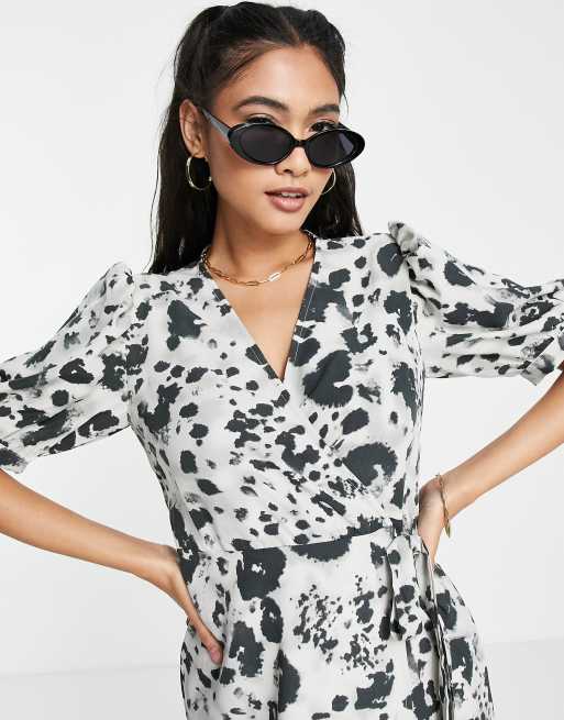 Satin leopard shop print wrap dress