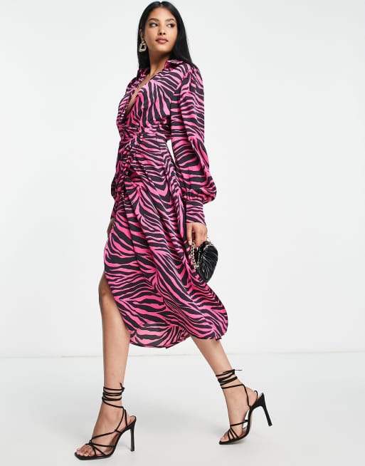 Pink satin clearance leopard print dress