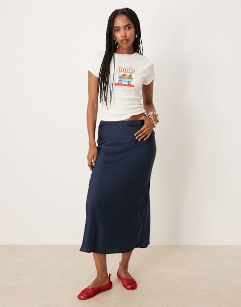 Vila satin maxi skirt in navy