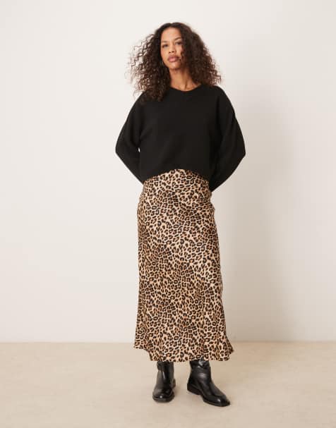 Vila satin midi skirt in leopard print