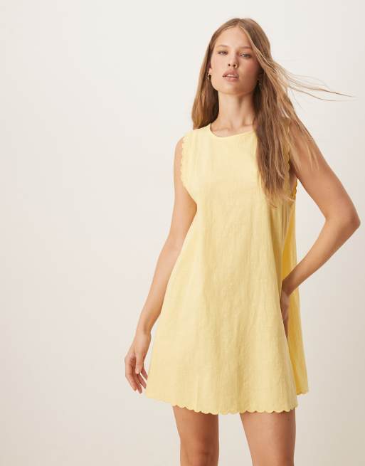 Vila scallop edge cotton mini dress in yellow , 4 of 4