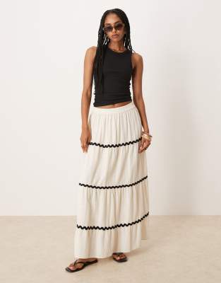 Vila scallop trim cotton maxi skirt in cream - view 1