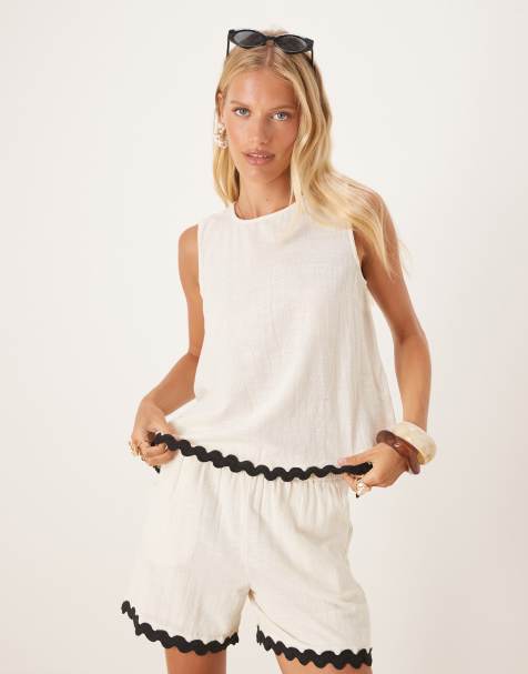 Vila scallop trim cotton sleeveless top co-ord in cream - view 1