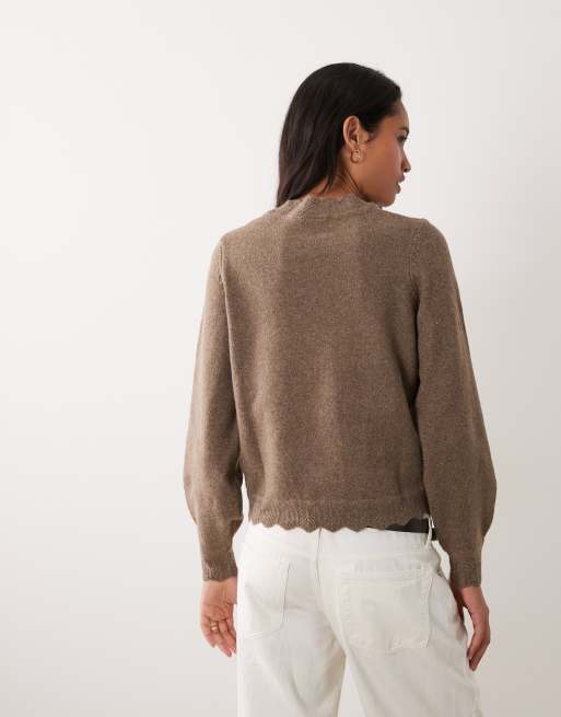 VILA scallop trim knit sweater in falcon, 3 of 4