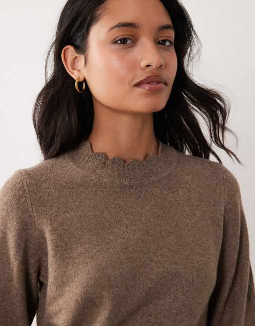 VILA scallop trim knit sweater in falcon, 4 of 4