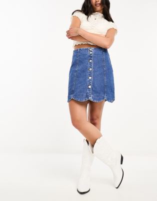 Kyla Scalloped Hem Mini Skirt Blue