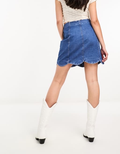 BOSS Scalloped Hem Denim Shorts in Blue