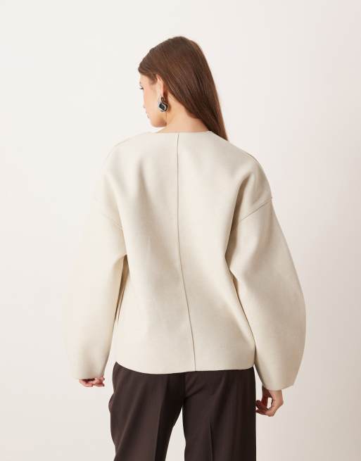 Vila – Schlichte, leichte Jacke in superhellem, meliertem Naturton mit kurzem Schnitt, 2 von 4