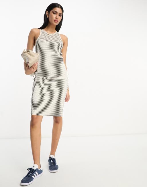 Vila – Schwarz gestreiftes Minikleid aus geripptem Jersey im Racer-Stil