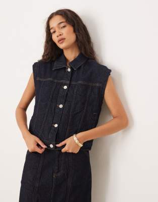 Vila Vila seam-detail denim waistcoat co-ord in dark indigo rinse-Blue