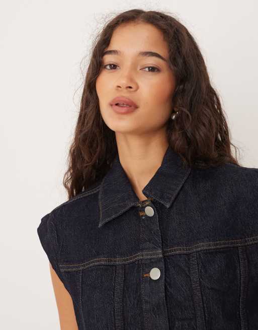 Vila seam-detail denim waistcoat co-ord in dark indigo rinse, 4 of 4