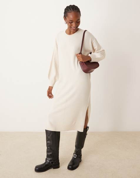 Vila seam detail jumper maxi dress in cream - view 1