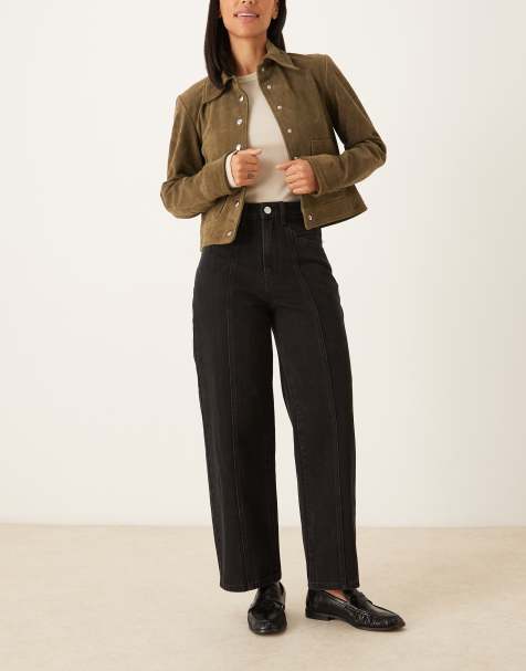 VILA seam front wide leg jeans in black - view 1