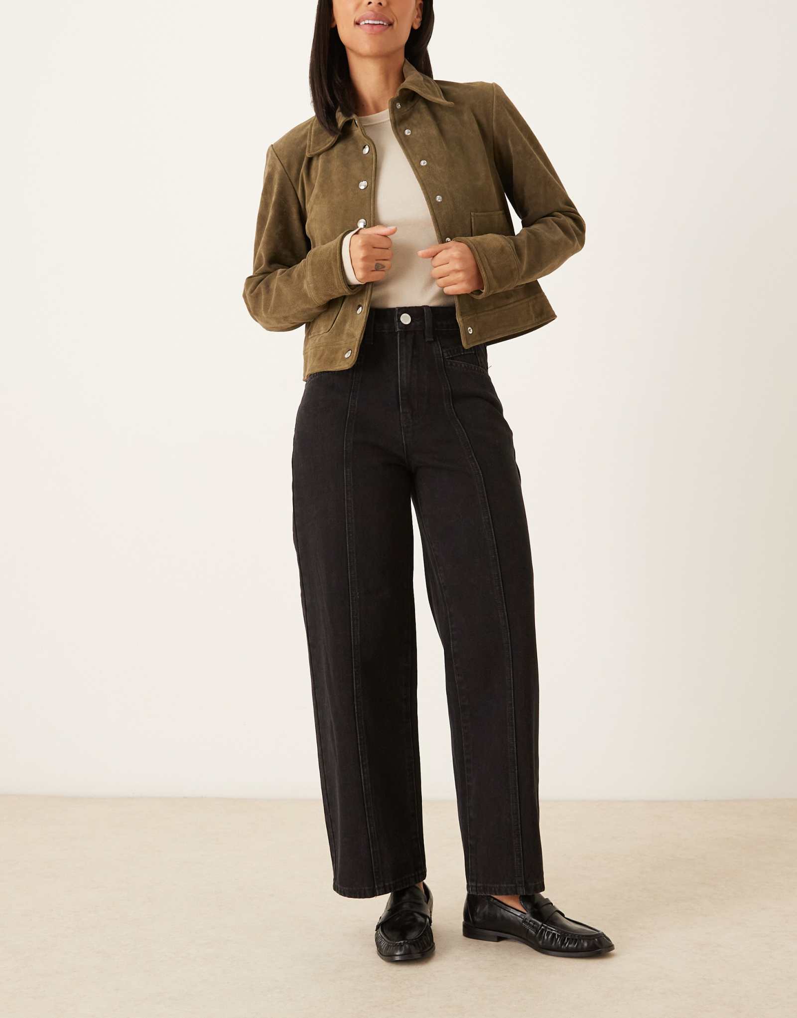 Черные джинсы с широкими штанинами спереди со швом VILA черного цвета