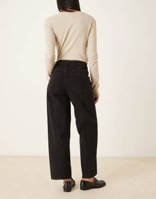 Vila Seam Front Wide Leg Jeans In Black