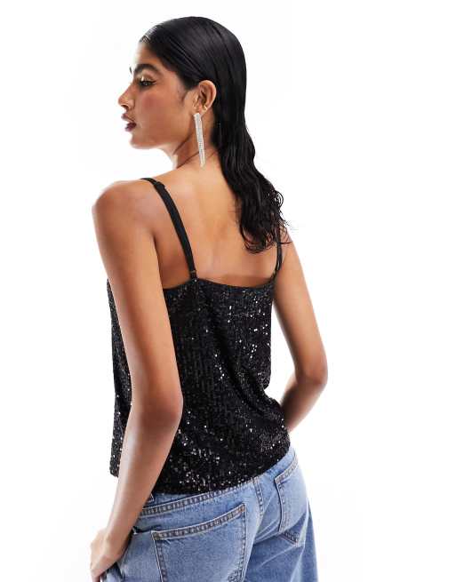 Vero Moda lace insert cami top in black