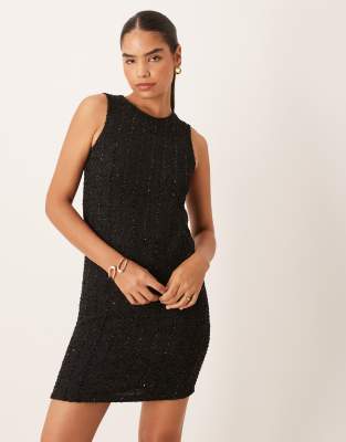 Vila Sequin Shift Mini Dress With Bow Back In Black
