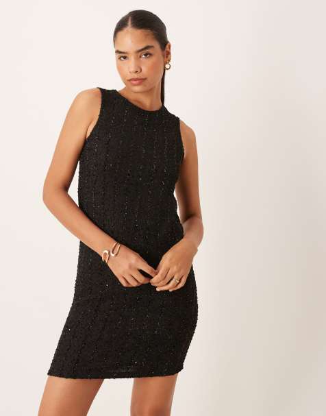 VILA sequin shift mini dress with bow back in black - view 1