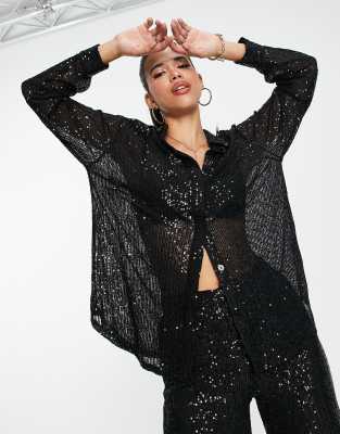 Vila sequin shirt co-ord in black