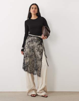 Vila Sheer Lace Wrap Skirt In Black