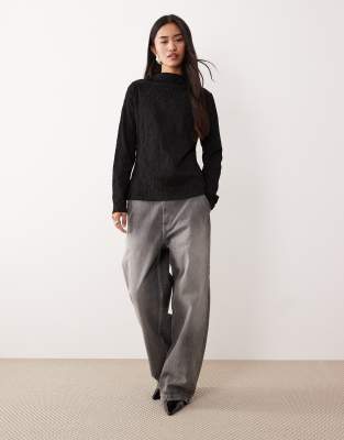 Vila Sheer Textured Long Sleeve Top In Black