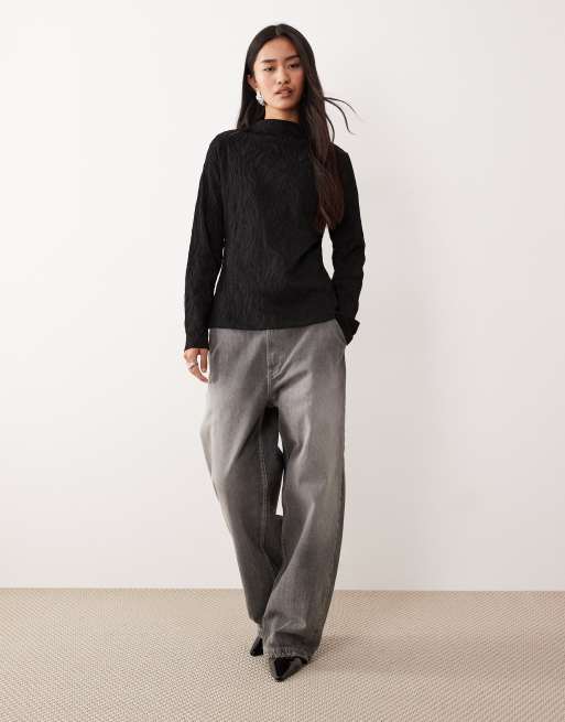 VILA sheer textured long sleeve top in black , 2 of 4