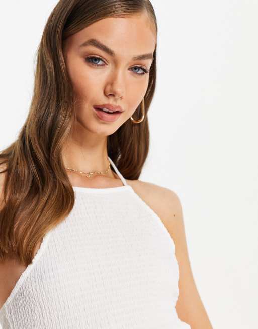 Halter Neck Shirred Top in White