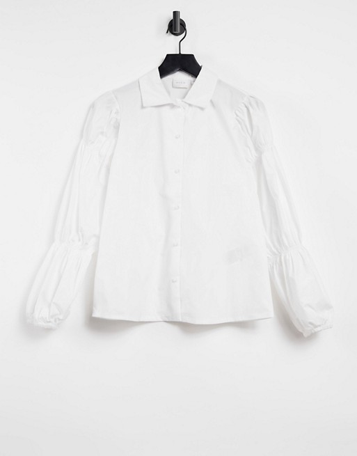 Vila shirred sleeve shirt in white