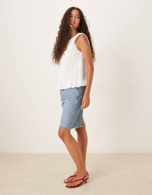 Vila Shirred Sleeveless Woven Top In White