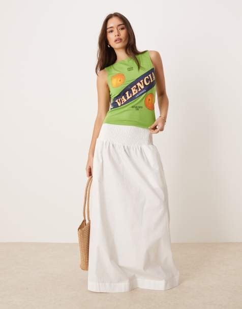 VILA shirred waistband poplin boho skirt in cream - view 1