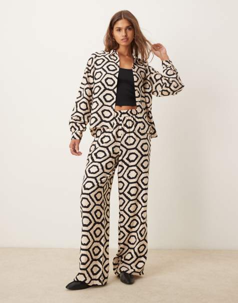 Vila shirt and wide leg trouser co-ord set in abstract print - view 1