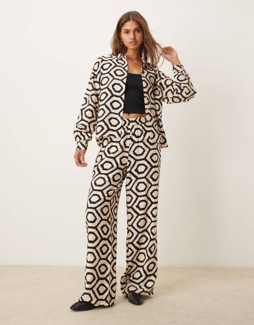 Vila shirt and wide leg trouser co-ord set in abstract print