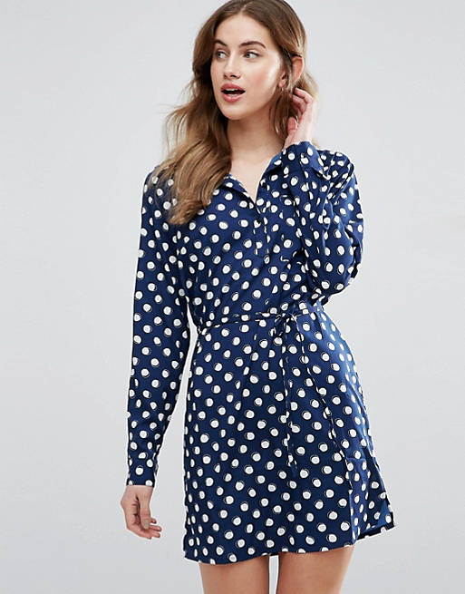 Vila Shirt Dress In Polka Dot Print