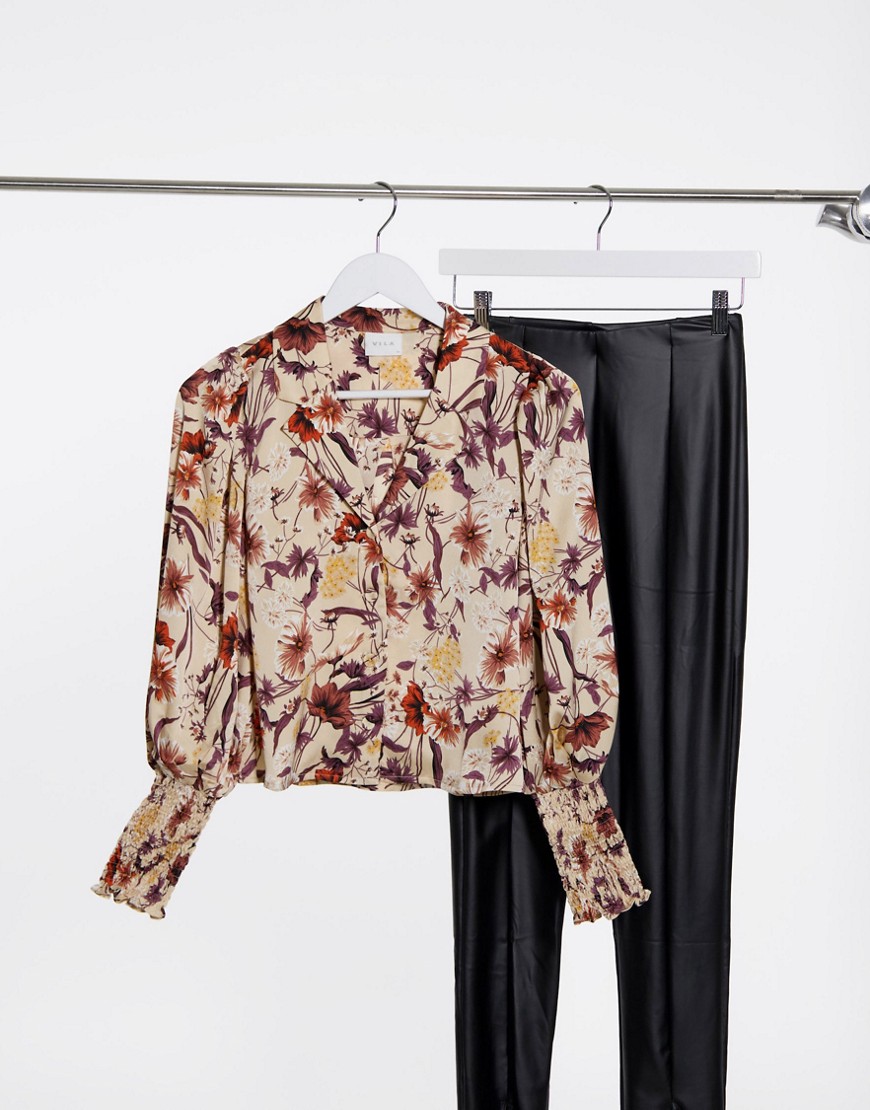 Vila shirt in autumnal floral print-Multi