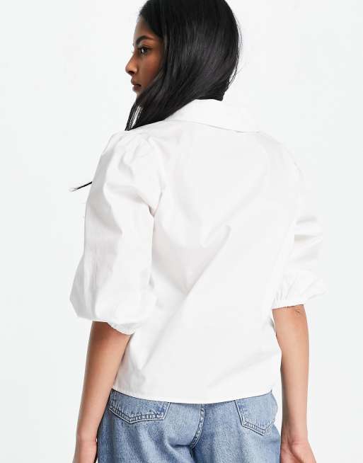 Deep V-Neck Collared Shirt in White - Retro, Indie and Unique Fashion